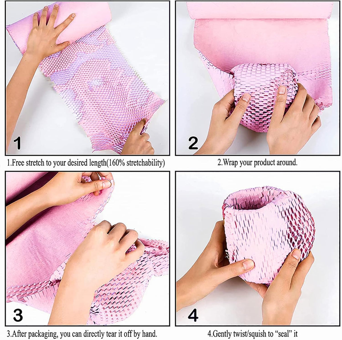 Pink Honeycomb Wrapping Paper Wrap 15"x131' Sustainable Alternative to Bubble Wrap for Moving/Transporting/Packaging Rolls with 20 Fragile Stickers Biodegradable and Fully Recyclable…