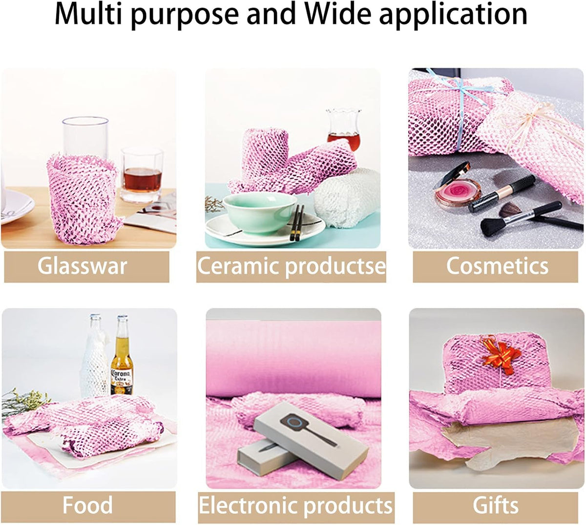 Pink Honeycomb Wrapping Paper Wrap 15"x131' Sustainable Alternative to Bubble Wrap for Moving/Transporting/Packaging Rolls with 20 Fragile Stickers Biodegradable and Fully Recyclable…