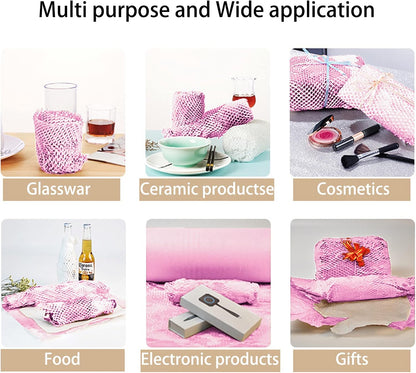 Pink Honeycomb Wrapping Paper Wrap 15"x131' Sustainable Alternative to Bubble Wrap for Moving/Transporting/Packaging Rolls with 20 Fragile Stickers Biodegradable and Fully Recyclable…