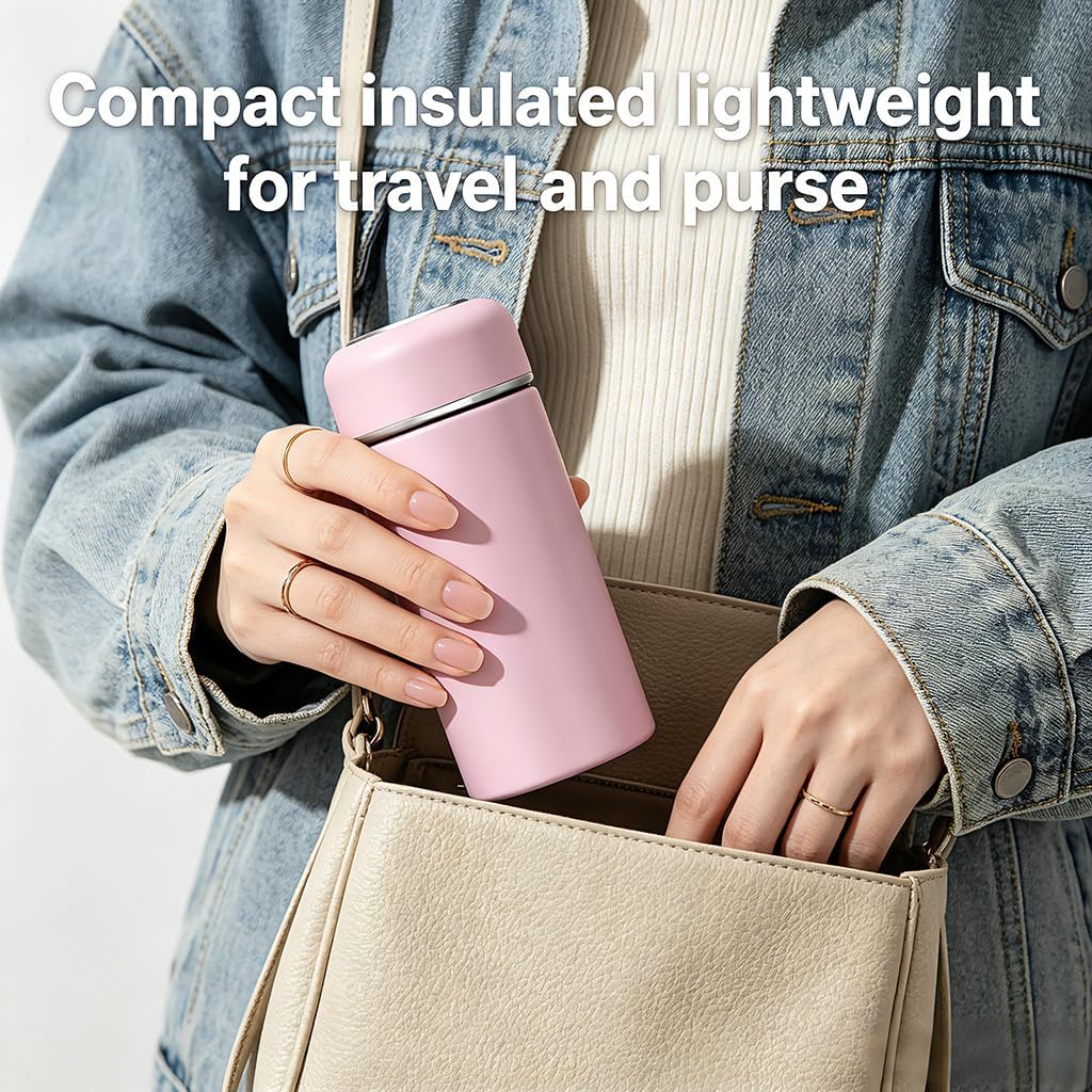 11oz Small Insulated Water Bottle, Leakproof Pocket Size for Travel, Pink