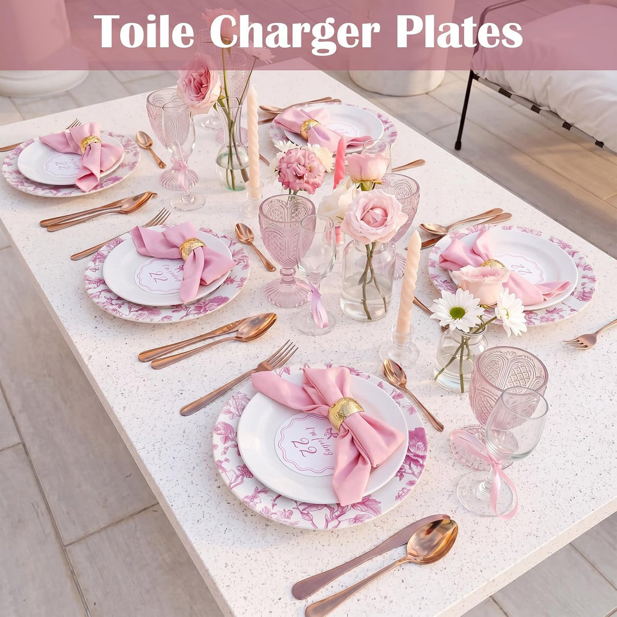 6 Pack 13inch Christmas Charger Plate Bluk Pink White French Toile