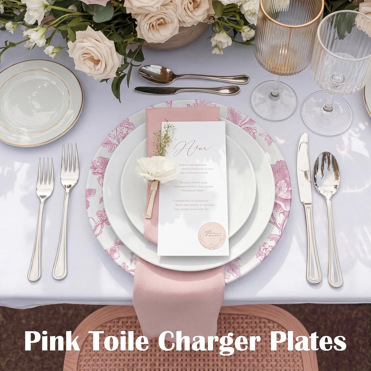 6 Pack 13inch Christmas Charger Plate Bluk Pink White French Toile
