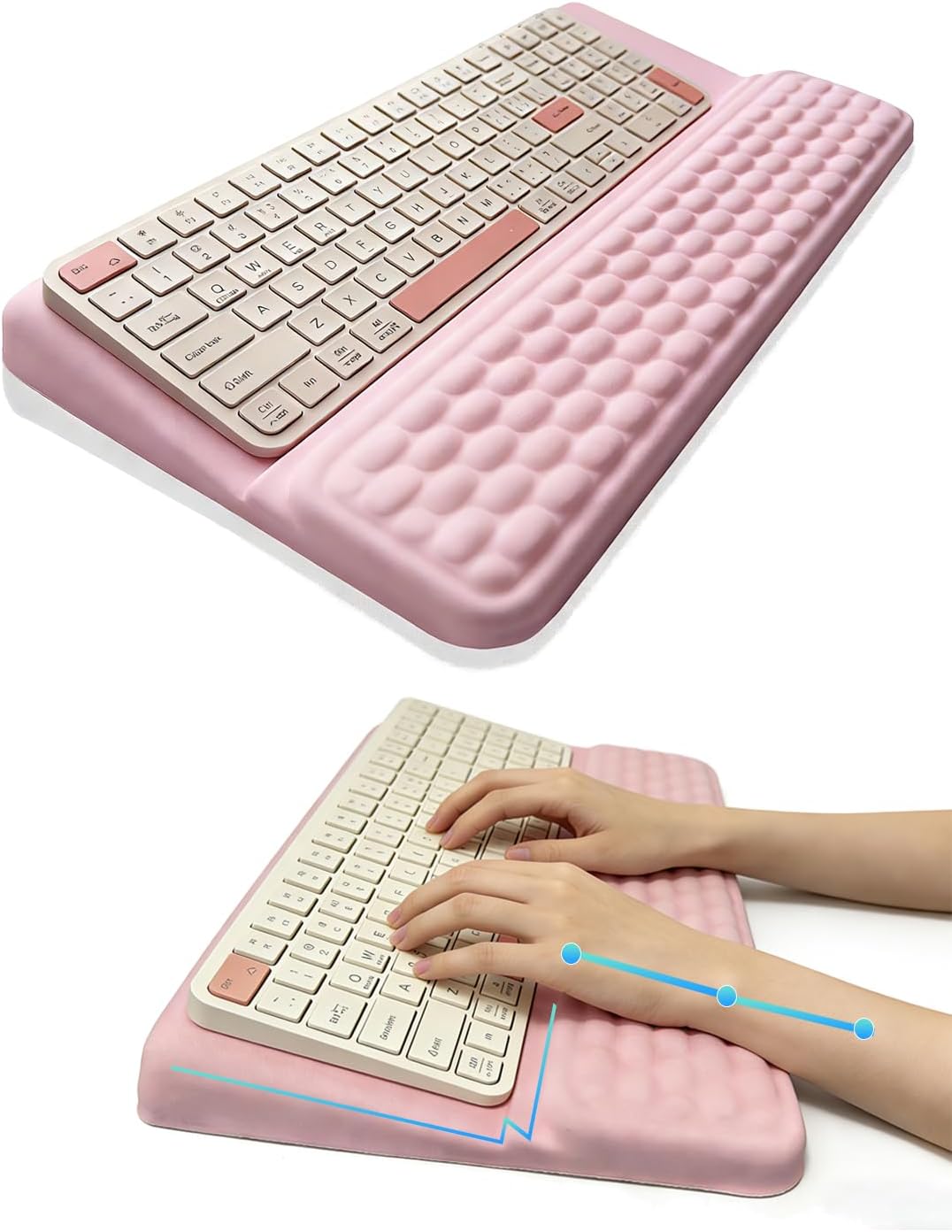Ergonomic Keyboard Stand with Wrist Rest - Adjustable Tilt Keyboard Riser and Palm Support Pad, Non-Slip Desktop Computer Stand for Office Home Gift (Pink)