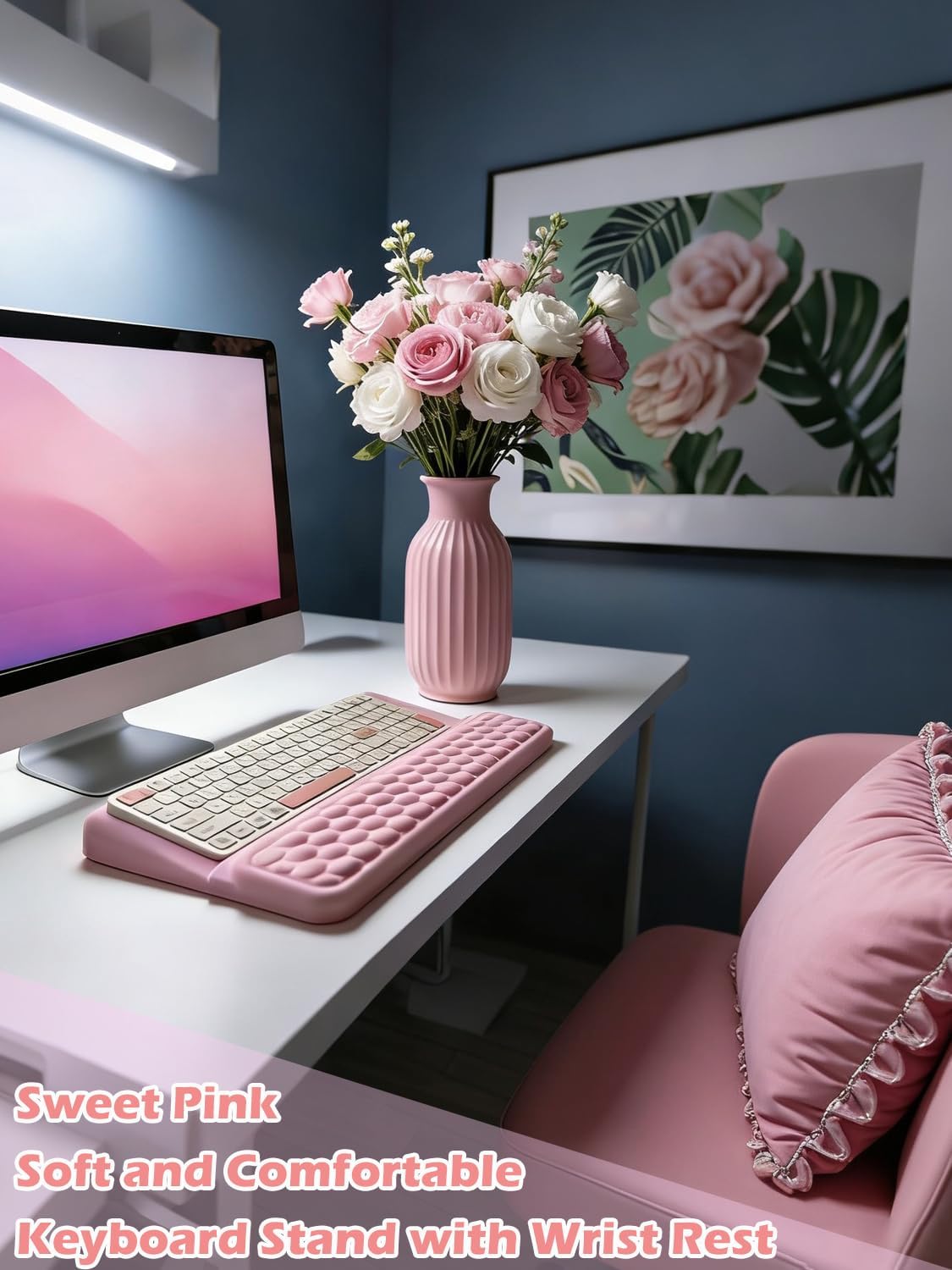 Ergonomic Keyboard Stand with Wrist Rest - Adjustable Tilt Keyboard Riser and Palm Support Pad, Non-Slip Desktop Computer Stand for Office Home Gift (Pink)