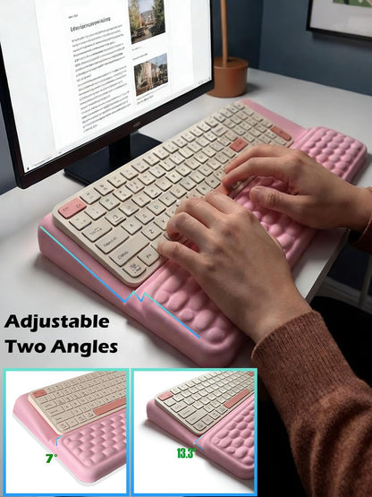 Ergonomic Keyboard Stand with Wrist Rest - Adjustable Tilt Keyboard Riser and Palm Support Pad, Non-Slip Desktop Computer Stand for Office Home Gift (Pink)