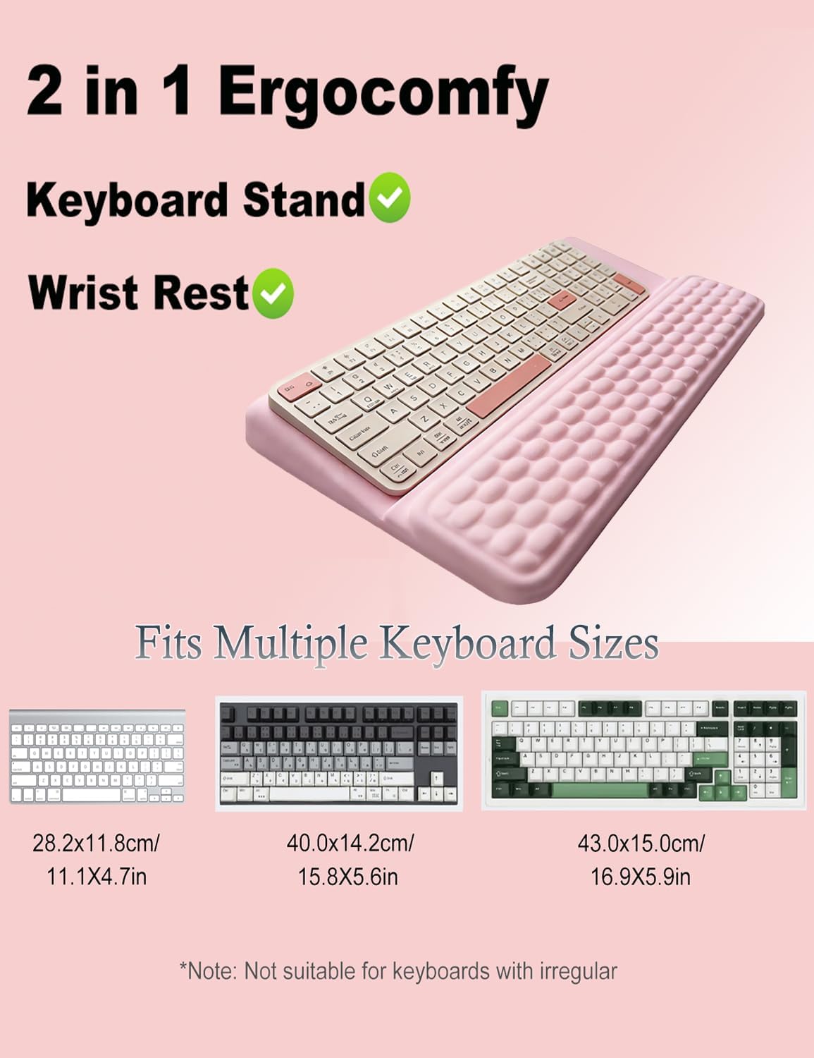 Ergonomic Keyboard Stand with Wrist Rest - Adjustable Tilt Keyboard Riser and Palm Support Pad, Non-Slip Desktop Computer Stand for Office Home Gift (Pink)