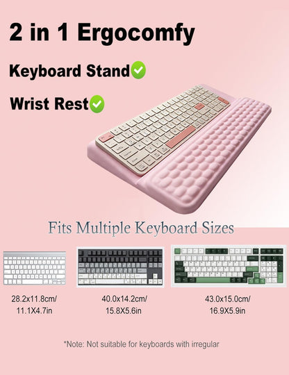 Ergonomic Keyboard Stand with Wrist Rest - Adjustable Tilt Keyboard Riser and Palm Support Pad, Non-Slip Desktop Computer Stand for Office Home Gift (Pink)