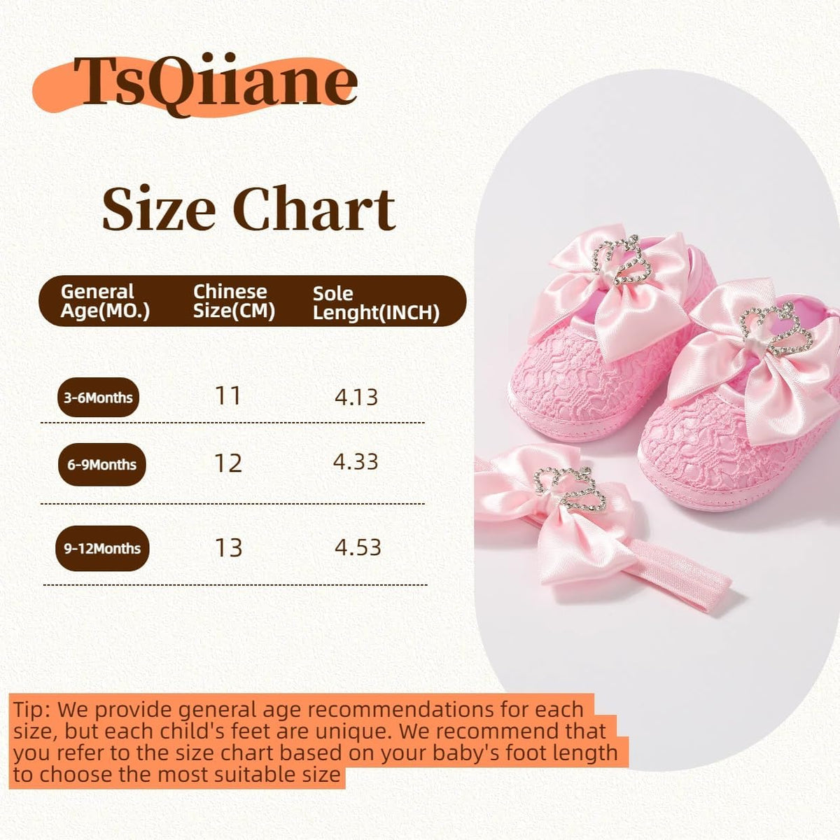 Newbron Baby Girls Mary Jane Shoes with Headband Soft Sole Anti-skidding Crown Bowknot Lace Princess Flats Infant Shower Wedding Dress Crib Shoes