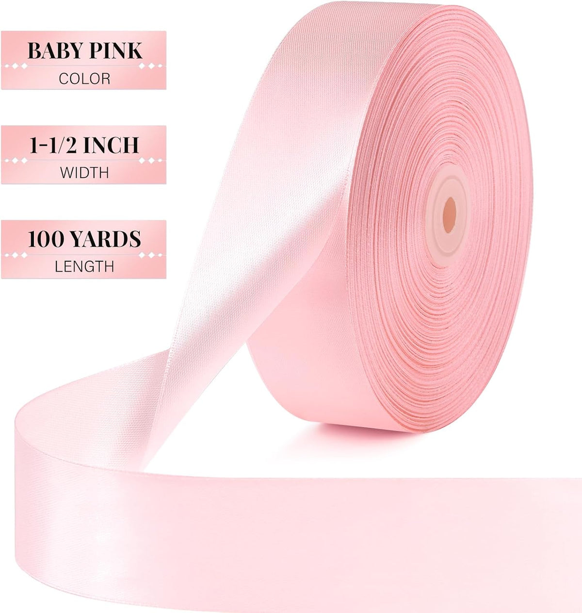 Baby Pink Ribbon 1-1/2 Inch x 100 Yards, Satin Ribbon