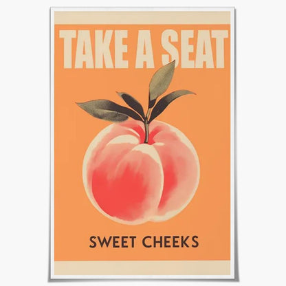 Funny Bathroom Decor Retro yellow Take a Seat Sweet Cheeks Poster Funny pink Peach Nice Bum Wall Art Print for Toilet Room Restroom Rustic Aesthetic Bathroom decor Unframed12x16inch