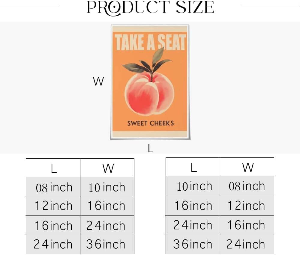 Funny Bathroom Decor Retro yellow Take a Seat Sweet Cheeks Poster Funny pink Peach Nice Bum Wall Art Print for Toilet Room Restroom Rustic Aesthetic Bathroom decor Unframed12x16inch