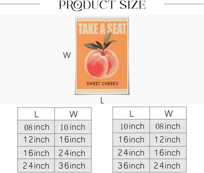 Funny Bathroom Decor Retro yellow Take a Seat Sweet Cheeks Poster Funny pink Peach Nice Bum Wall Art Print for Toilet Room Restroom Rustic Aesthetic Bathroom decor Unframed12x16inch
