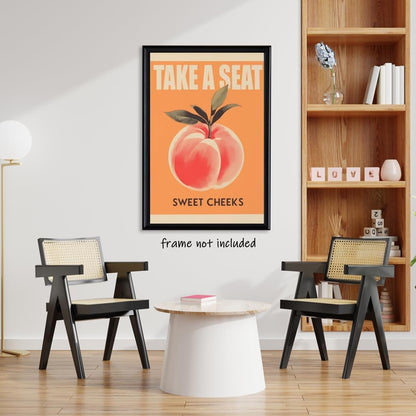 Funny Bathroom Decor Retro yellow Take a Seat Sweet Cheeks Poster Funny pink Peach Nice Bum Wall Art Print for Toilet Room Restroom Rustic Aesthetic Bathroom decor Unframed12x16inch
