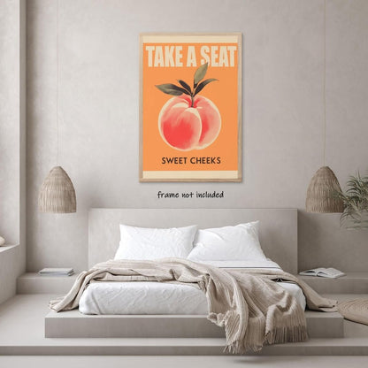 Funny Bathroom Decor Retro yellow Take a Seat Sweet Cheeks Poster Funny pink Peach Nice Bum Wall Art Print for Toilet Room Restroom Rustic Aesthetic Bathroom decor Unframed12x16inch
