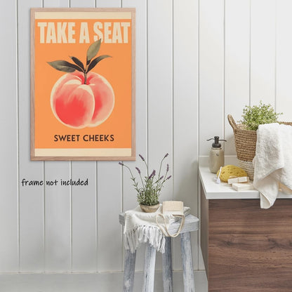 Funny Bathroom Decor Retro yellow Take a Seat Sweet Cheeks Poster Funny pink Peach Nice Bum Wall Art Print for Toilet Room Restroom Rustic Aesthetic Bathroom decor Unframed12x16inch
