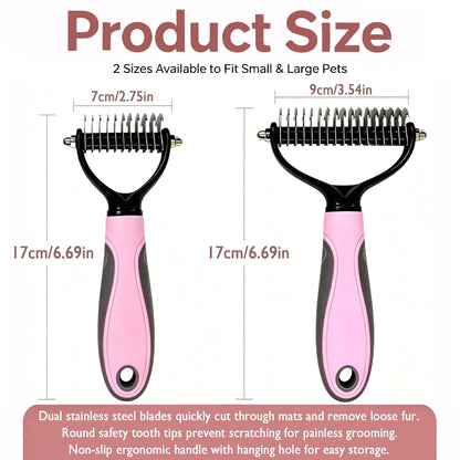 Pet Grooming Brush - Double-Sided Dematting Comb & Deshedding Tool for Dogs and Cats, Effortless Hair Removal, Ideal for Long-Haired Breeds, Reduce Shedding (1, Pink, Small)
