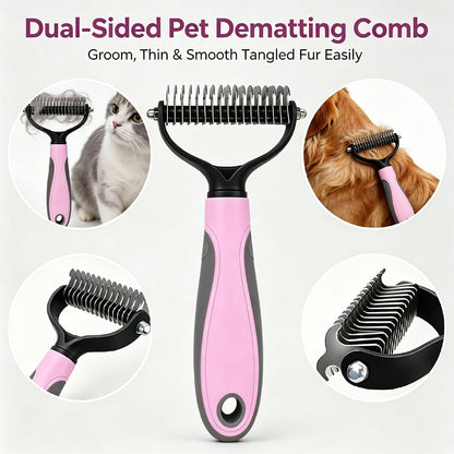Pet Grooming Brush - Double-Sided Dematting Comb & Deshedding Tool for Dogs and Cats, Effortless Hair Removal, Ideal for Long-Haired Breeds, Reduce Shedding (1, Pink, Small)