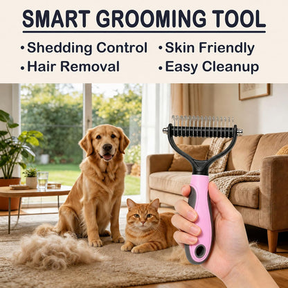 Pet Grooming Brush - Double-Sided Dematting Comb & Deshedding Tool for Dogs and Cats, Effortless Hair Removal, Ideal for Long-Haired Breeds, Reduce Shedding (1, Pink, Small)