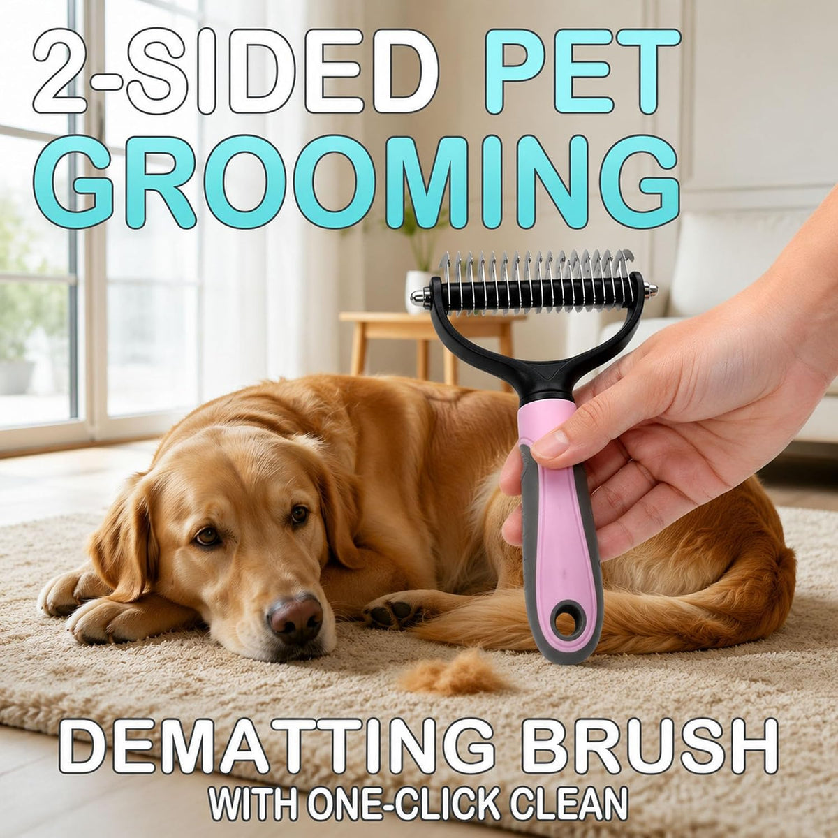 Pet Grooming Brush - Double-Sided Dematting Comb & Deshedding Tool for Dogs and Cats, Effortless Hair Removal, Ideal for Long-Haired Breeds, Reduce Shedding (1, Pink, Small)