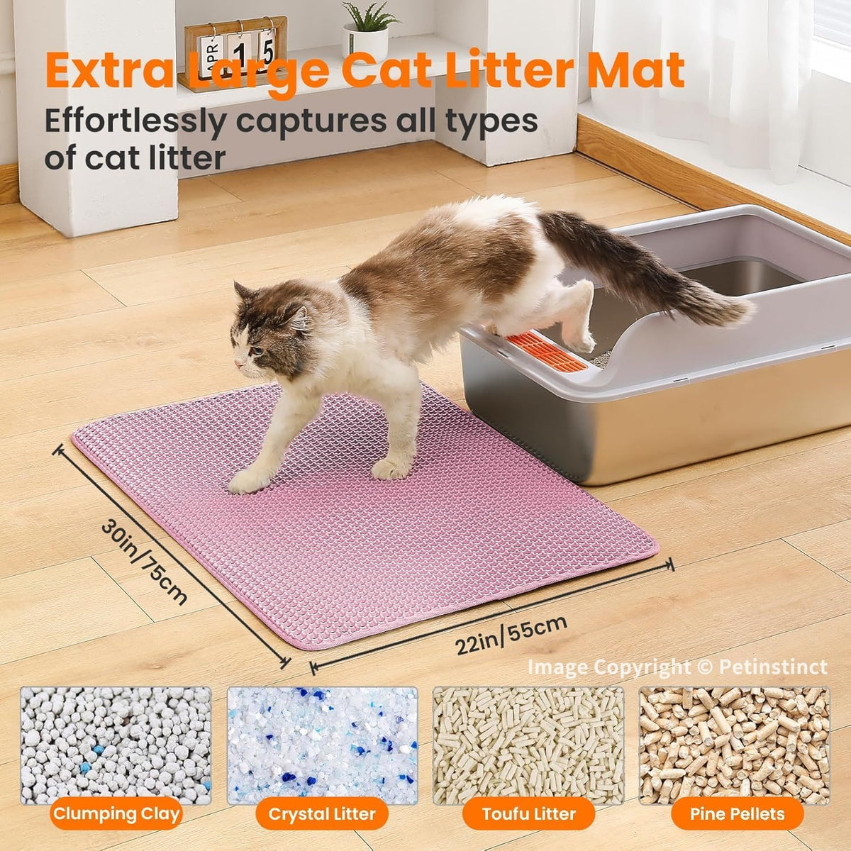 Extra Large Cat Litter Mat, Double Layer Honeycomb Design, Pink