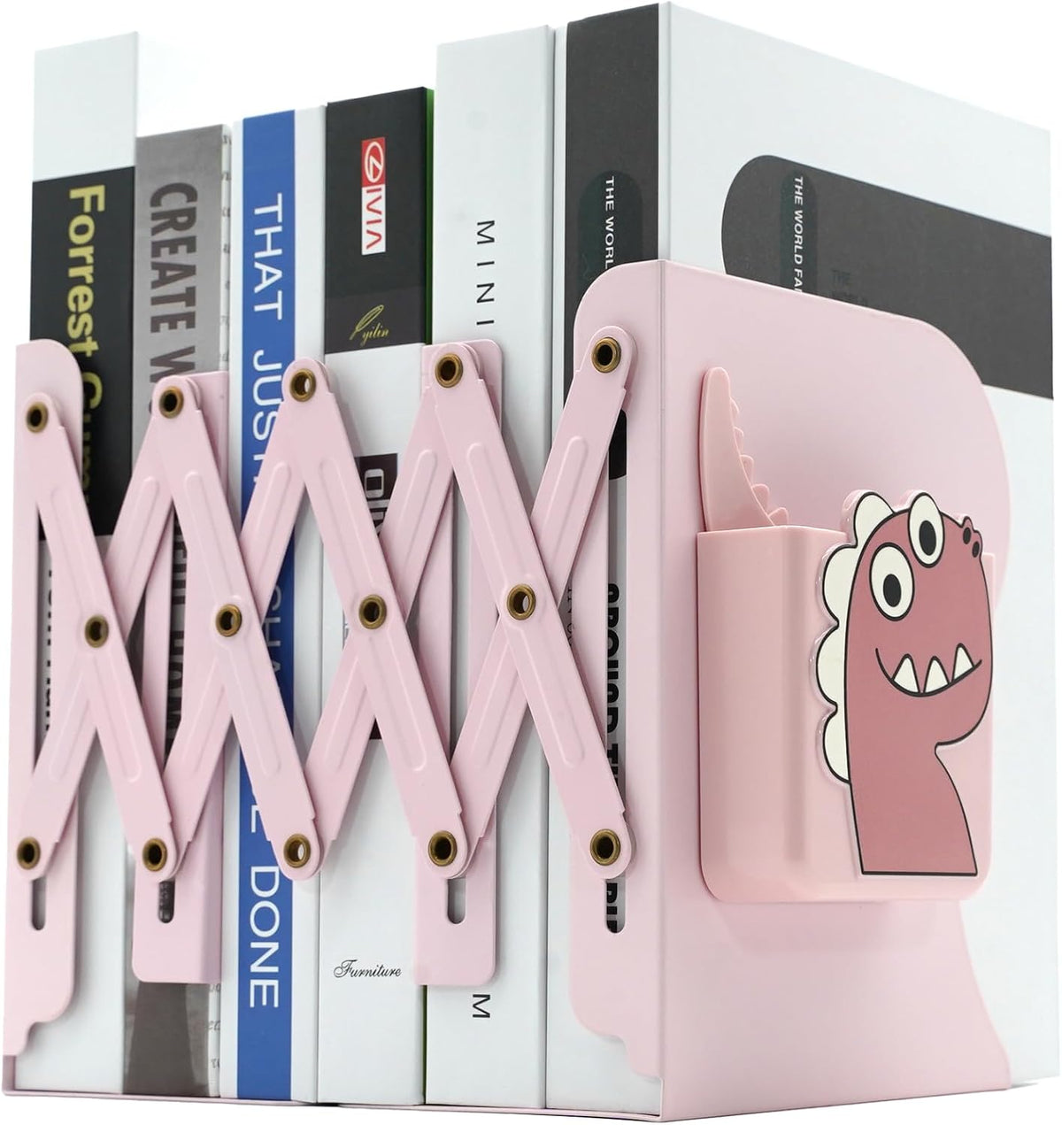 Adjustable Book Ends for Heavy Books, Cute Metal Heavy Duty Bookends for Shelves, Book Organizer for Kids Desk (Pink)