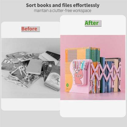 Adjustable Book Ends for Heavy Books, Cute Metal Heavy Duty Bookends for Shelves, Book Organizer for Kids Desk (Pink)