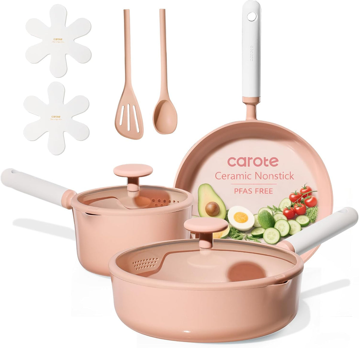 Ceramic Cookware Set Nonstick, 9pcs Pots and Pans Set Non stick, Non-Toxic & PFAS-Free,Dishwasher, RV/Camping Cookware Set,Sauce Pan with Lid, Pink