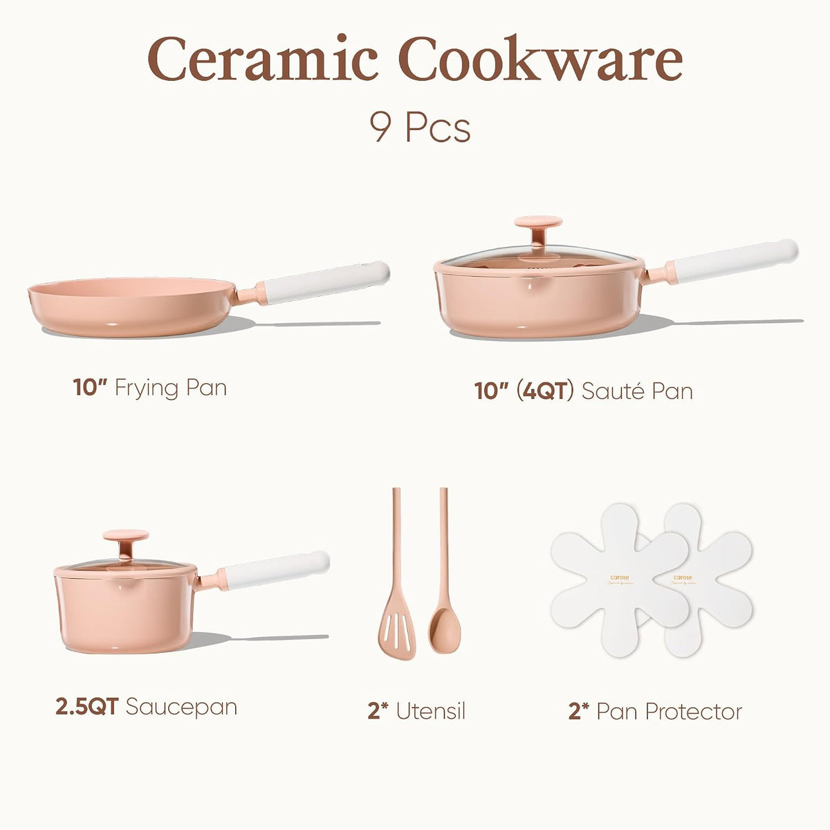 Ceramic Cookware Set Nonstick, 9pcs Pots and Pans Set Non stick, Non-Toxic & PFAS-Free,Dishwasher, RV/Camping Cookware Set,Sauce Pan with Lid, Pink