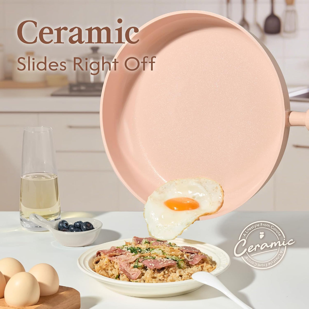 Ceramic Cookware Set Nonstick, 9pcs Pots and Pans Set Non stick, Non-Toxic & PFAS-Free,Dishwasher, RV/Camping Cookware Set,Sauce Pan with Lid, Pink