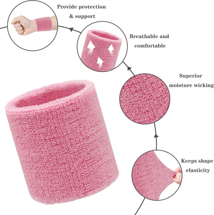 8 Pack Wrist Sweatbands Tennis Wrist Bands Absorbent Sweat Band for Men and Women, Breathable Cotton Sweatbands for Working Out, Football, Basketball, Running Athletic Sports