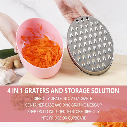 Cheese Grater Citrus Lemon Zester with Food Storage Container & Lid - Perfect For Hard Parmesan Or Soft Cheddar Cheeses, Ginger, Vegetables, Butter, Chocolate & Nutmeg (Pink)