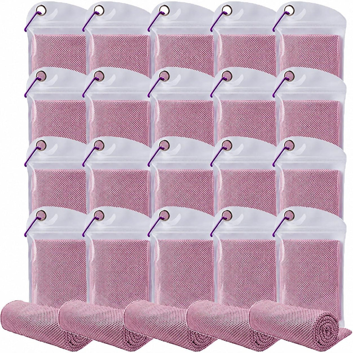 Pack of 20 Cooling Towel 40x12'' Ice Towel for Neck and Face Microfiber Chilly with Bag Breathable Yoga Gym Stay Cool Towels Sweat Rag for Workout Running Camping Pilates Beach, Pink