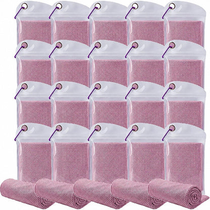 Pack of 20 Cooling Towel 40x12'' Ice Towel for Neck and Face Microfiber Chilly with Bag Breathable Yoga Gym Stay Cool Towels Sweat Rag for Workout Running Camping Pilates Beach, Pink