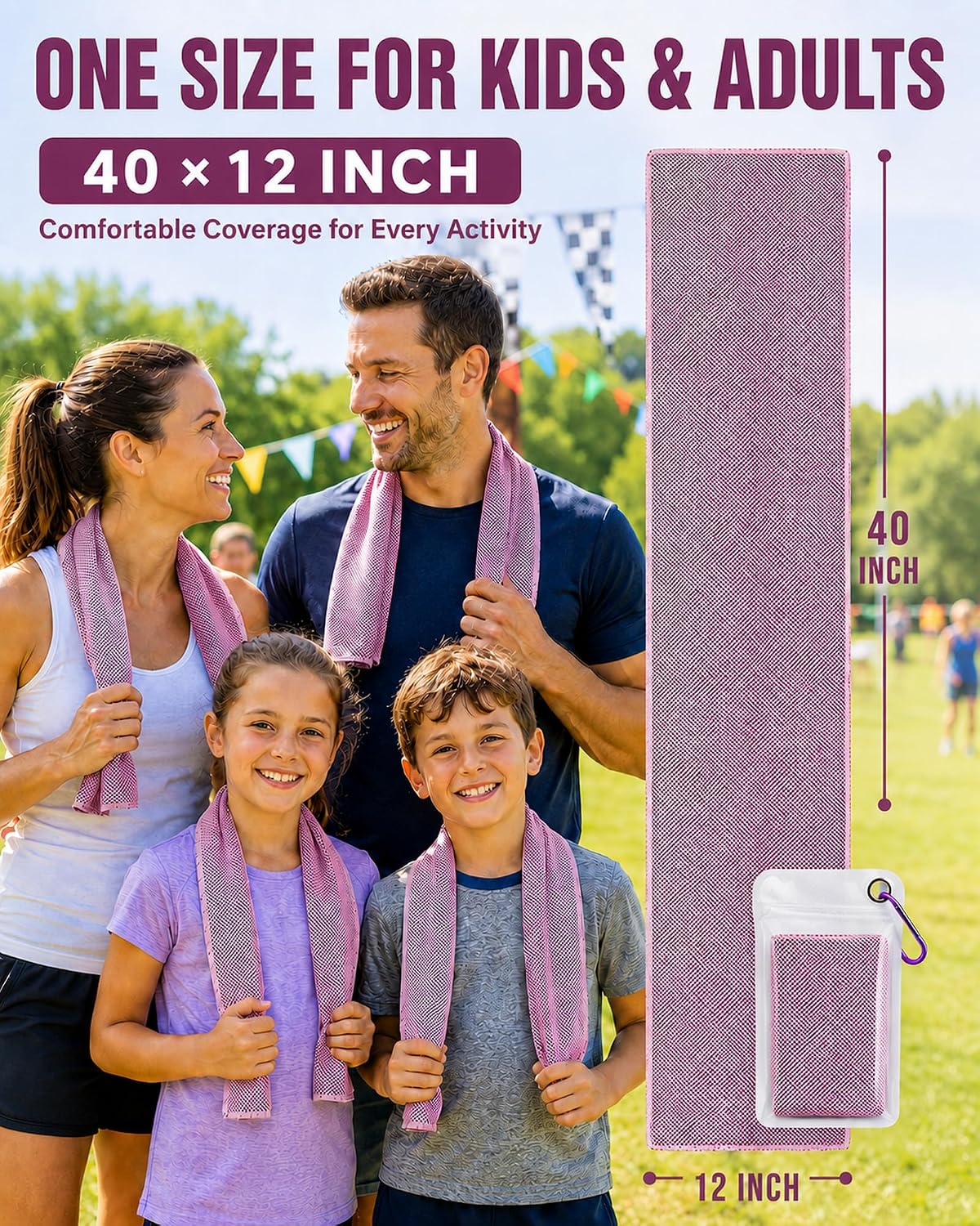 Pack of 20 Cooling Towel 40x12'' Ice Towel for Neck and Face Microfiber Chilly with Bag Breathable Yoga Gym Stay Cool Towels Sweat Rag for Workout Running Camping Pilates Beach, Pink