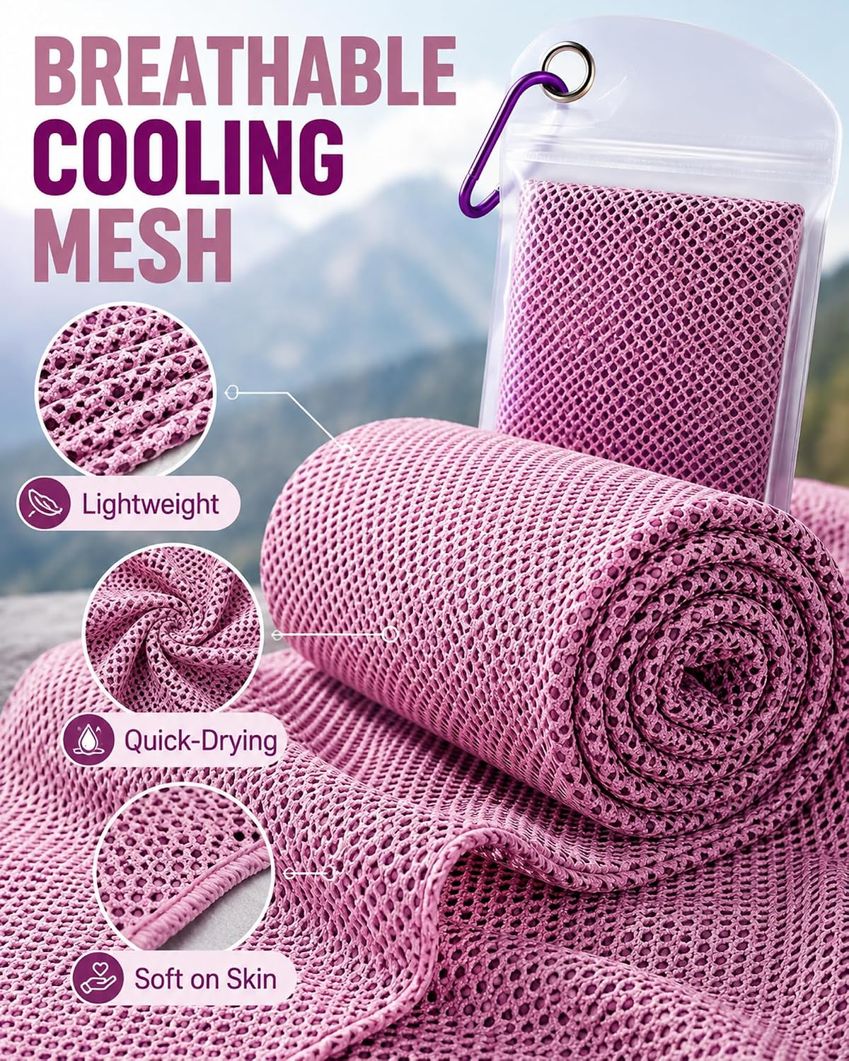 Pack of 20 Cooling Towel 40x12'' Ice Towel for Neck and Face Microfiber Chilly with Bag Breathable Yoga Gym Stay Cool Towels Sweat Rag for Workout Running Camping Pilates Beach, Pink
