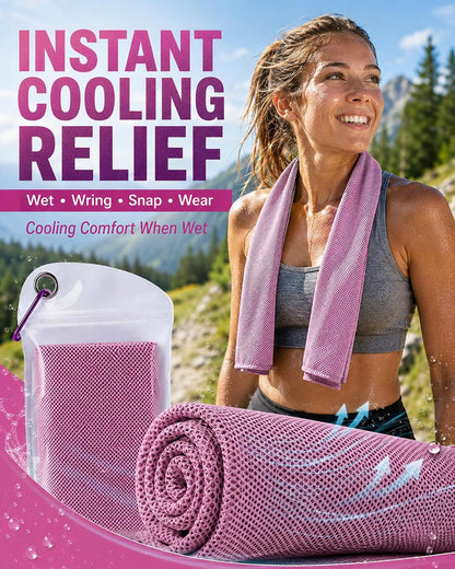 Pack of 20 Cooling Towel 40x12'' Ice Towel for Neck and Face Microfiber Chilly with Bag Breathable Yoga Gym Stay Cool Towels Sweat Rag for Workout Running Camping Pilates Beach, Pink