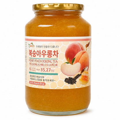 Korean Honey Peach Oolong Tea – Made with Real Fruit, No Artificial Colors – Premium Drink Base, Smoothies, Desserts, Cocktails, Yogurt, Spreads Made in KOREA 35.27oz (1kg). (Peach Oolong Tea)
