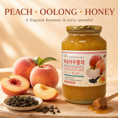 Korean Honey Peach Oolong Tea – Made with Real Fruit, No Artificial Colors – Premium Drink Base, Smoothies, Desserts, Cocktails, Yogurt, Spreads Made in KOREA 35.27oz (1kg). (Peach Oolong Tea)