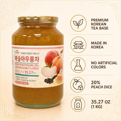 Korean Honey Peach Oolong Tea – Made with Real Fruit, No Artificial Colors – Premium Drink Base, Smoothies, Desserts, Cocktails, Yogurt, Spreads Made in KOREA 35.27oz (1kg). (Peach Oolong Tea)