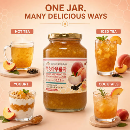 Korean Honey Peach Oolong Tea – Made with Real Fruit, No Artificial Colors – Premium Drink Base, Smoothies, Desserts, Cocktails, Yogurt, Spreads Made in KOREA 35.27oz (1kg). (Peach Oolong Tea)
