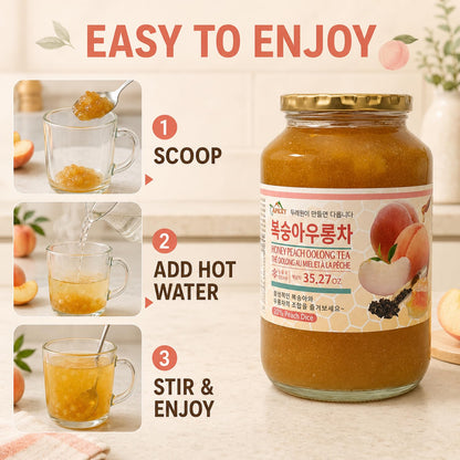 Korean Honey Peach Oolong Tea – Made with Real Fruit, No Artificial Colors – Premium Drink Base, Smoothies, Desserts, Cocktails, Yogurt, Spreads Made in KOREA 35.27oz (1kg). (Peach Oolong Tea)