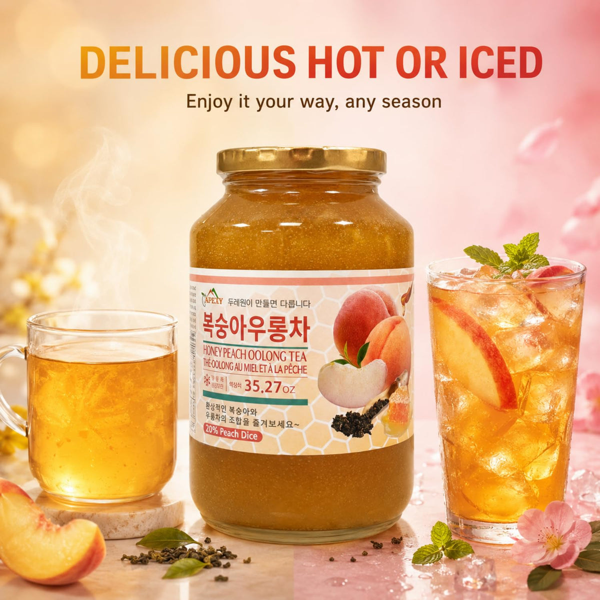 Korean Honey Peach Oolong Tea – Made with Real Fruit, No Artificial Colors – Premium Drink Base, Smoothies, Desserts, Cocktails, Yogurt, Spreads Made in KOREA 35.27oz (1kg). (Peach Oolong Tea)