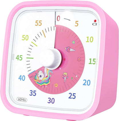 Unicorn Visual Timer for Kids, Silent 60-min Countdown Timer, Pink