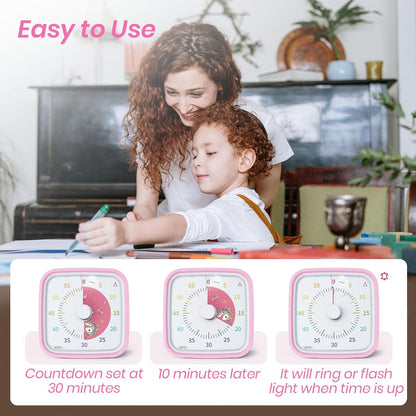 Unicorn Visual Timer for Kids, Silent 60-min Countdown Timer, Pink