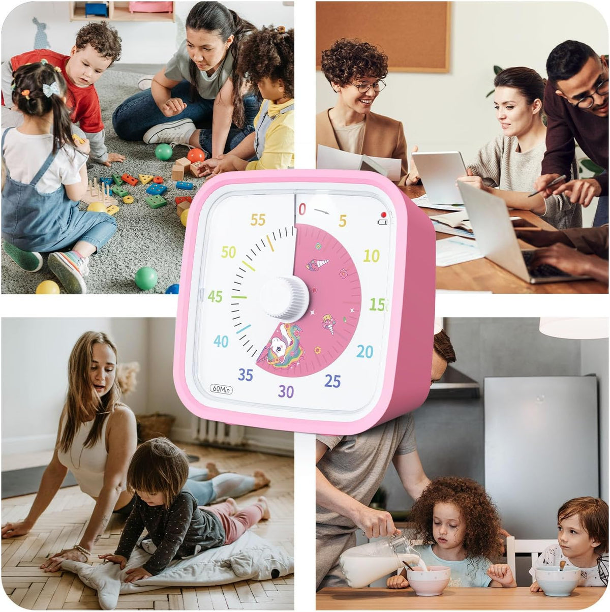Unicorn Visual Timer for Kids, Silent 60-min Countdown Timer, Pink