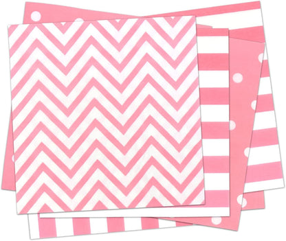 Disposable Striped Chevron Polka Dot Pink Paper Luncheon Napkins 60 Count 13"x13"