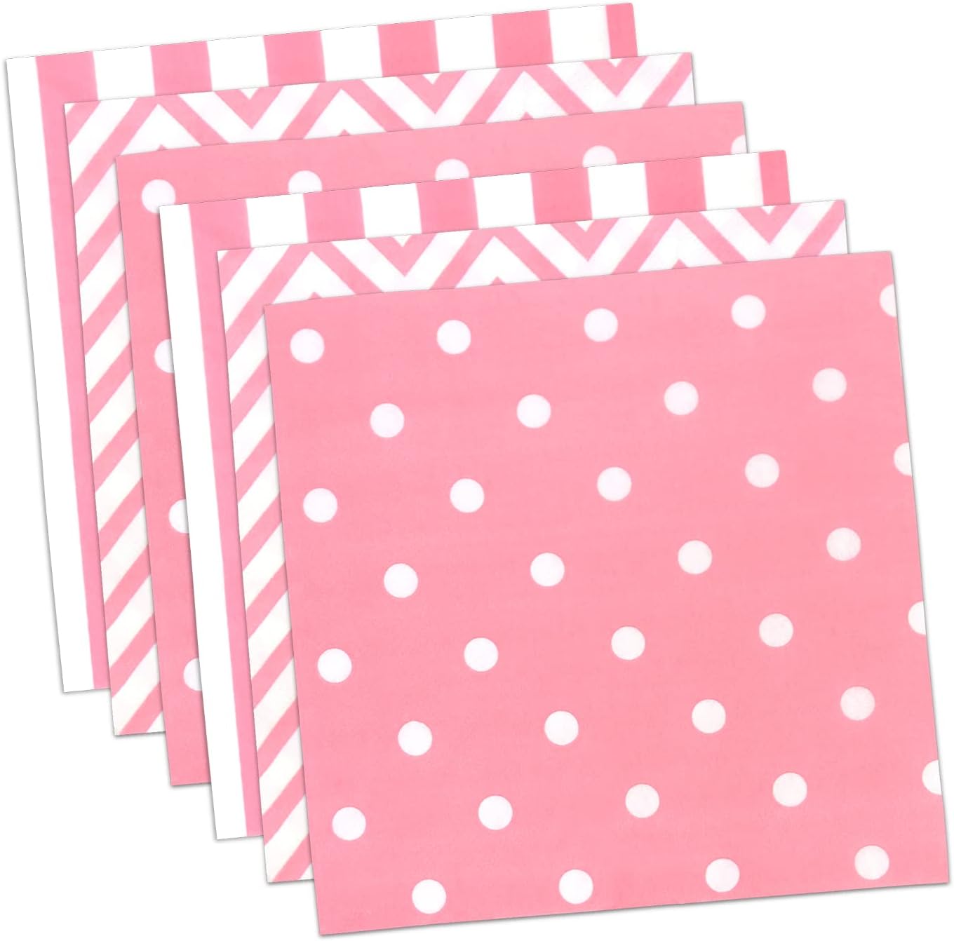 Disposable Striped Chevron Polka Dot Pink Paper Luncheon Napkins 60 Count 13"x13"