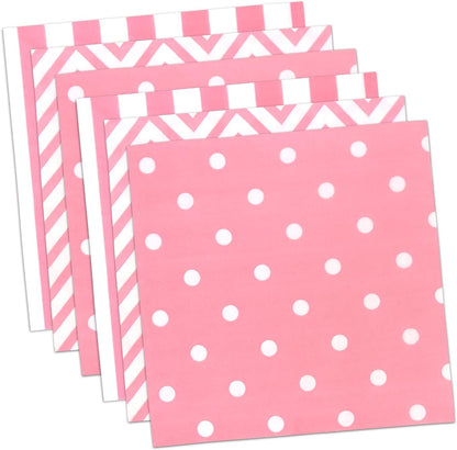 Disposable Striped Chevron Polka Dot Pink Paper Luncheon Napkins 60 Count 13"x13"