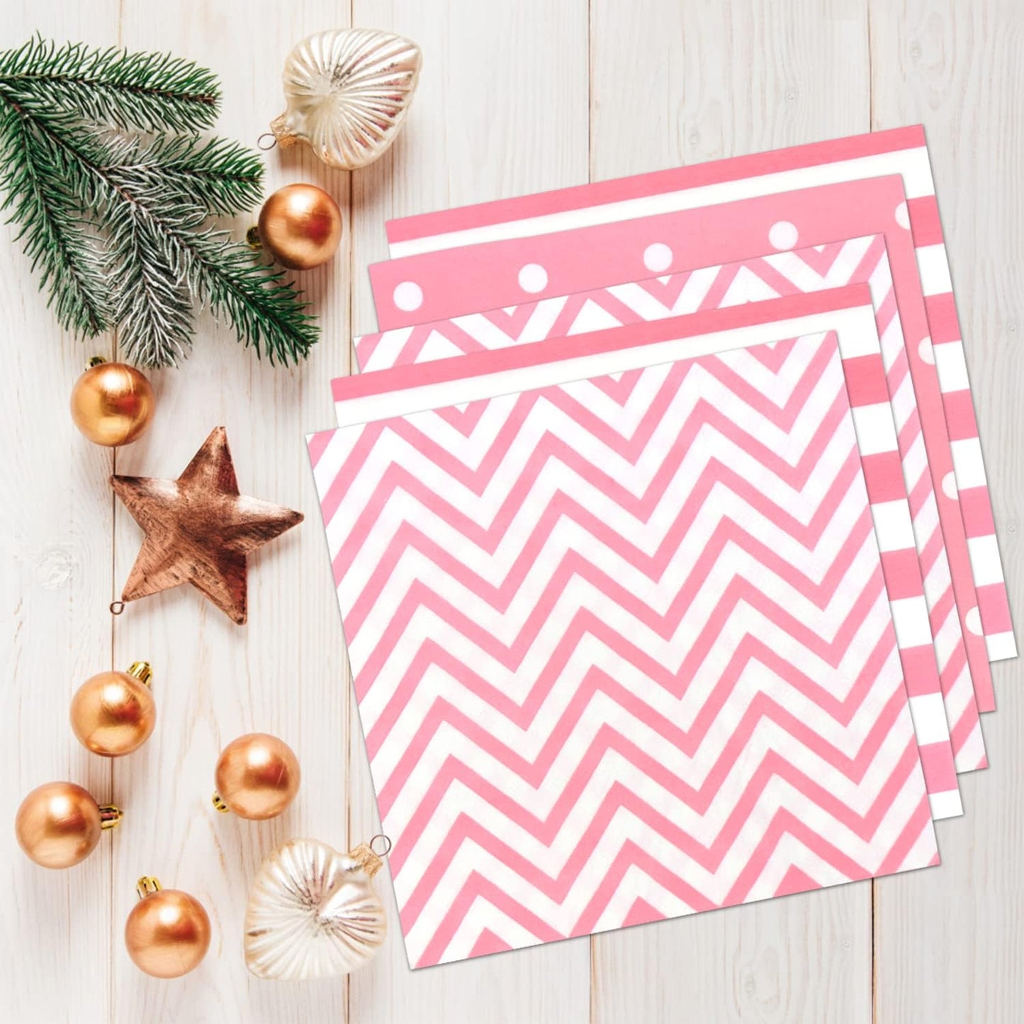Disposable Striped Chevron Polka Dot Pink Paper Luncheon Napkins 60 Count 13"x13"