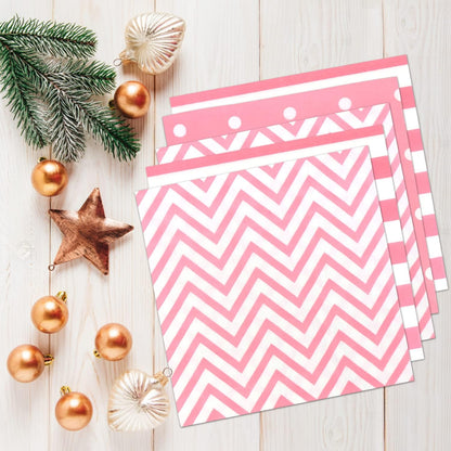 Disposable Striped Chevron Polka Dot Pink Paper Luncheon Napkins 60 Count 13"x13"